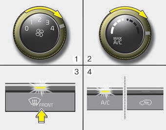 Kia Carnival: Manual climate control system. 1. Set the fan speed to the highest position.