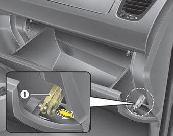 Kia Carnival: Climate control air filter. 1. Open the glove box and remove the support strap (1).