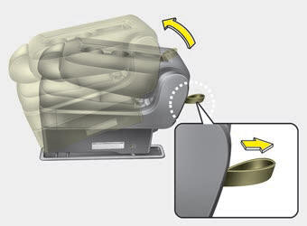 Kia Carnival: Rear seat adjustment. Pull the removal strap and lift the rear portion of the seat cushion.