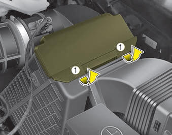 Kia Carnival: Air cleaner. 1. Lift up and open the air cleaner cover(1).