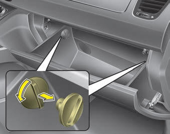 Kia Carnival: Climate control air filter. 2. With the glove box open, remove the stoppers on both sides.