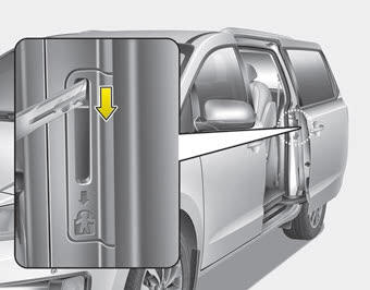 Kia Carnival: Child-protector rear door lock. The child safety lock is provided to help prevent children from accidentally