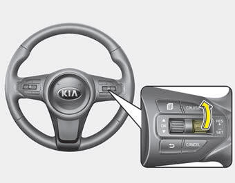 Kia Carnival: To resume cruising speed at more than approximately 30 km/h (20 mph). If any method other than the CRUISE ON-OFF switch was used to cancel cruising